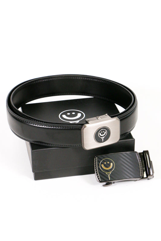 Ratchet Leather Belt with Good Boy Ball Mark & EXTRA Carbon Fiber Buckle