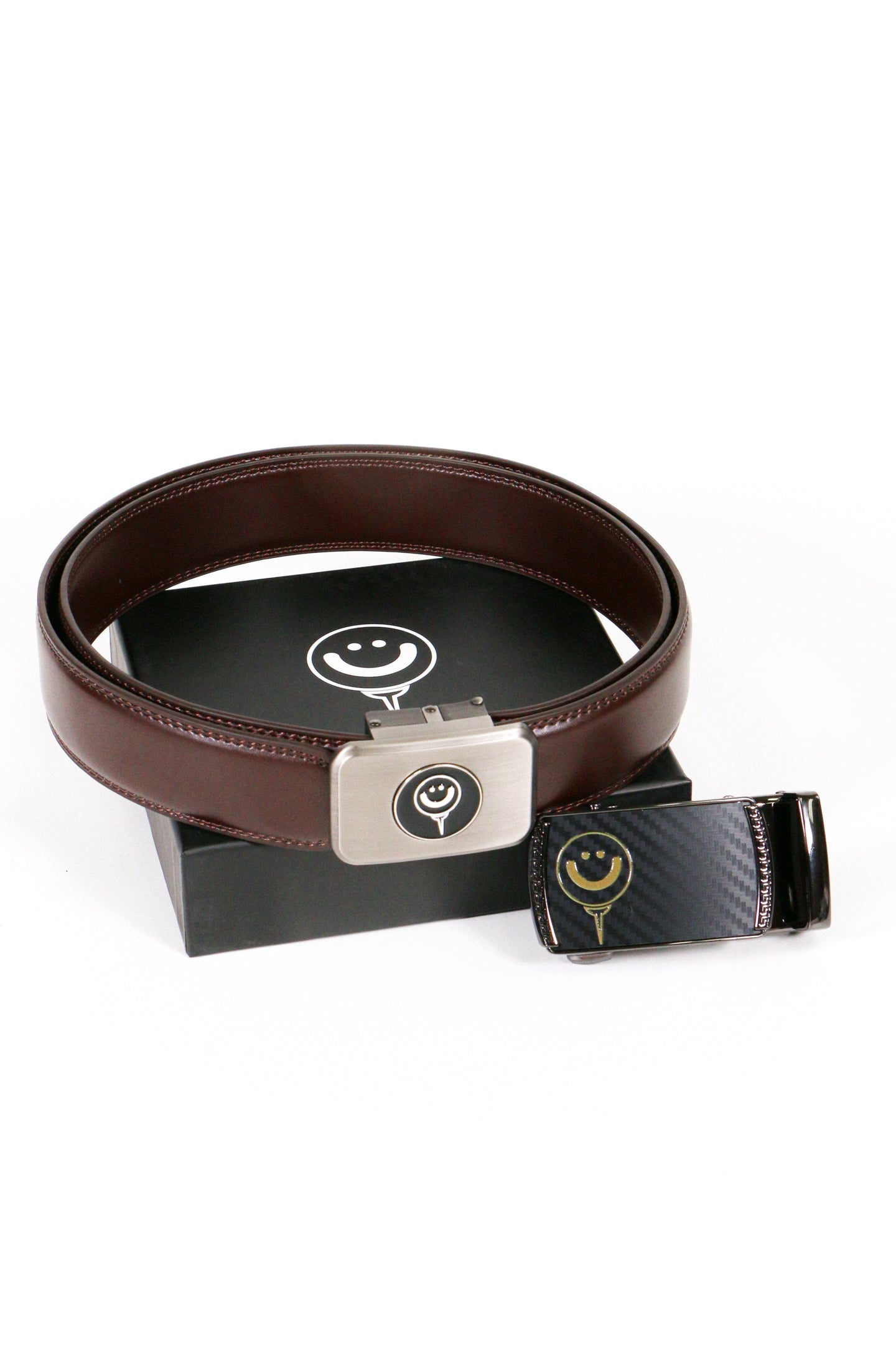 Ratchet Leather Belt with Good Boy Ball Mark & EXTRA Carbon Fiber Buckle