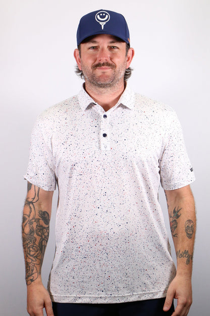 TUCKED Polo - Red, White, & Blue Paint Splatter