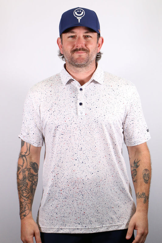 TUCKED Polo - Red, White, & Blue Paint Splatter