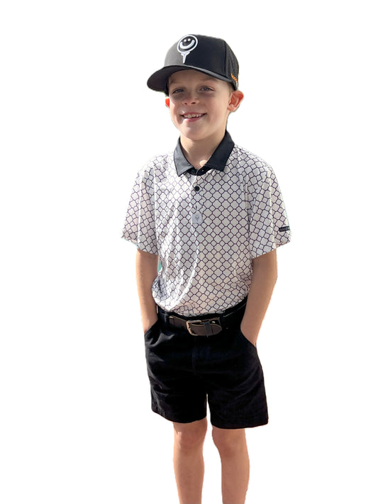 Youth White & Black Tile Polo