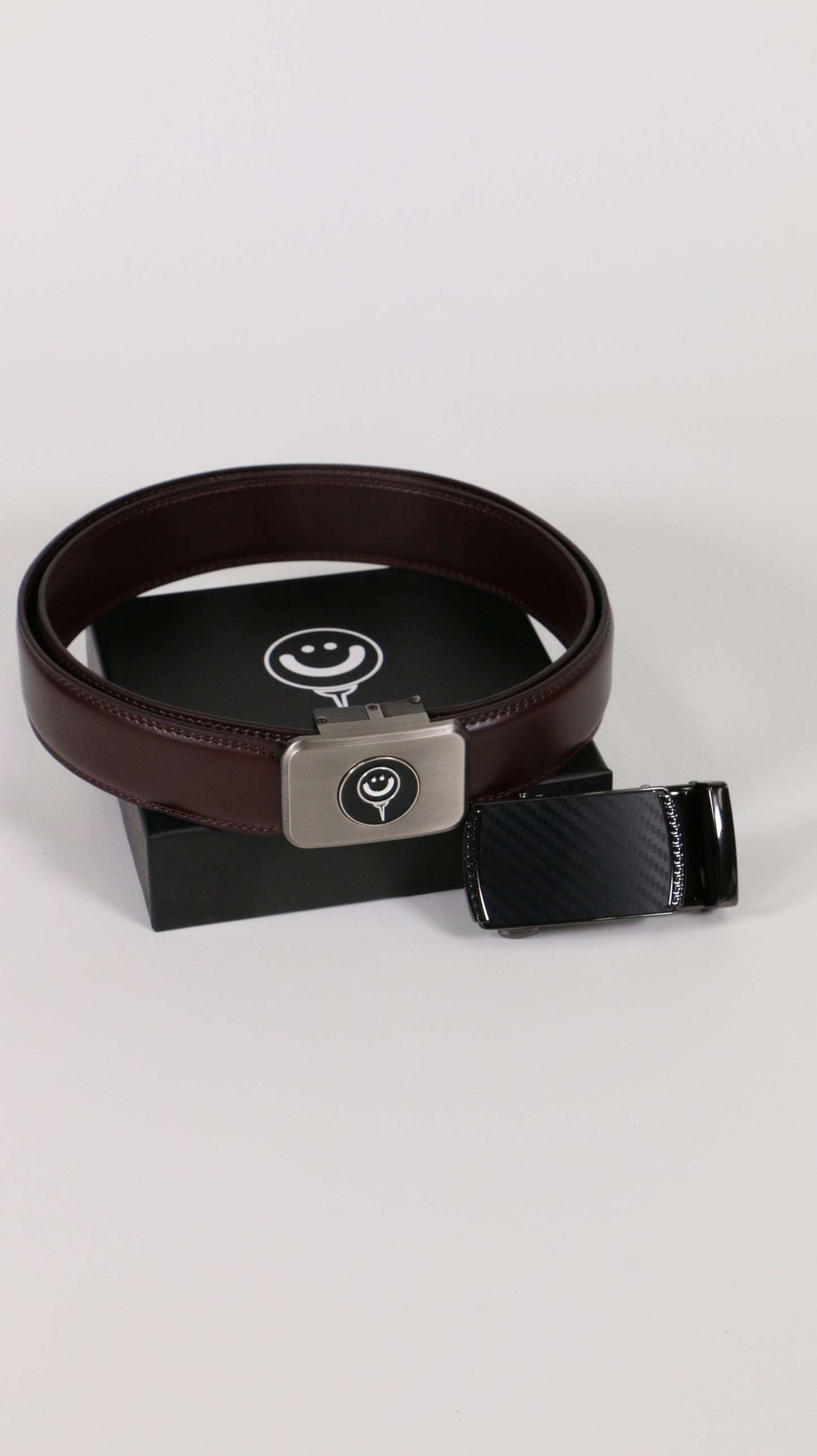 Ratchet Leather Belt with Good Boy Ball Mark & EXTRA Carbon Fiber Buckle