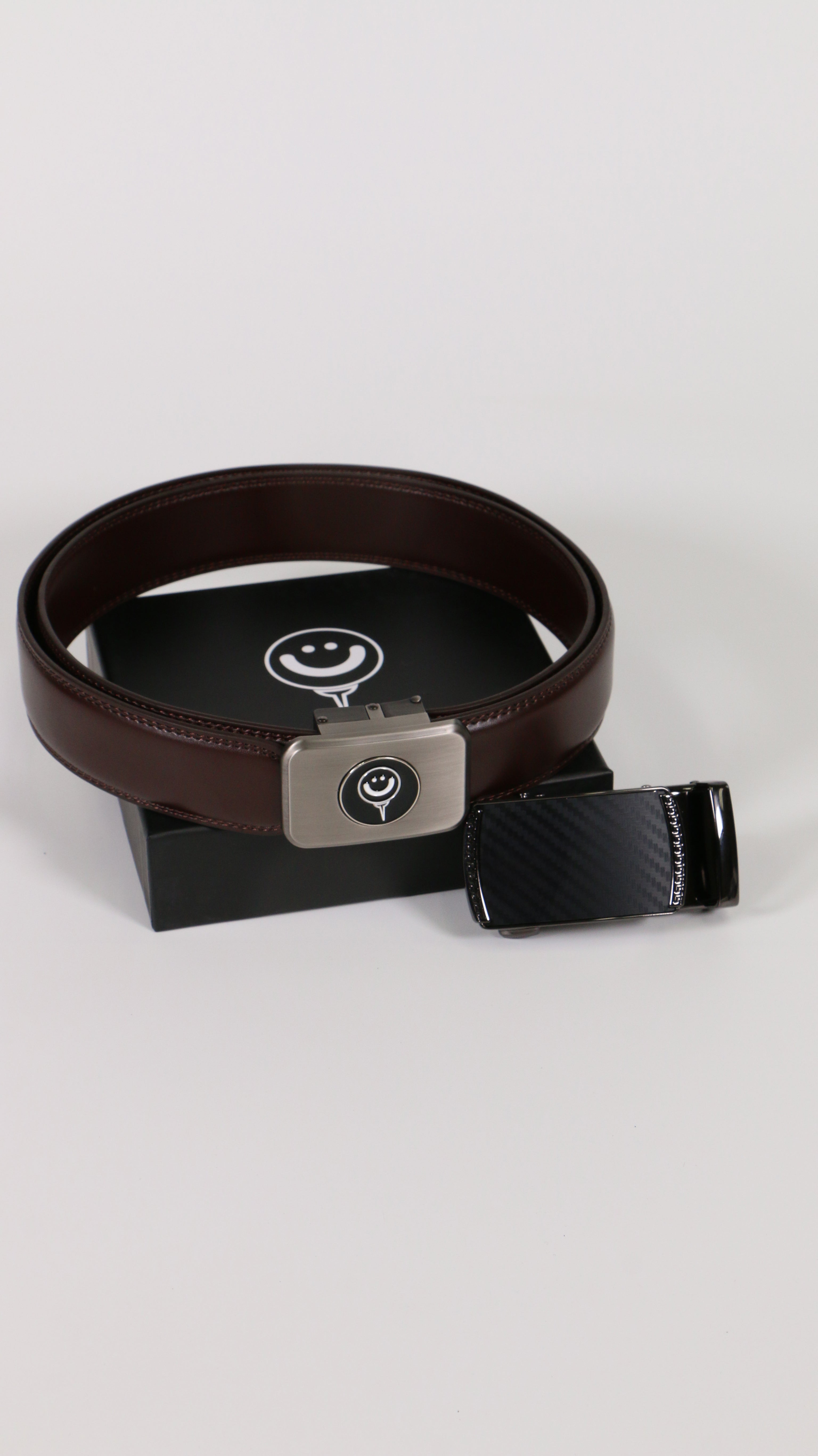 Ratchet Leather Belt with Good Boy Ball Mark & EXTRA Carbon Fiber Buckle