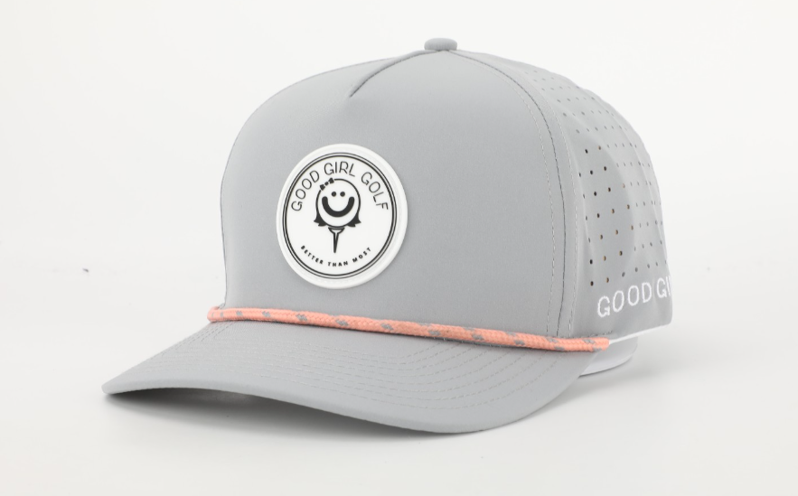 Gray Good Girl Patch hat with Coral rope